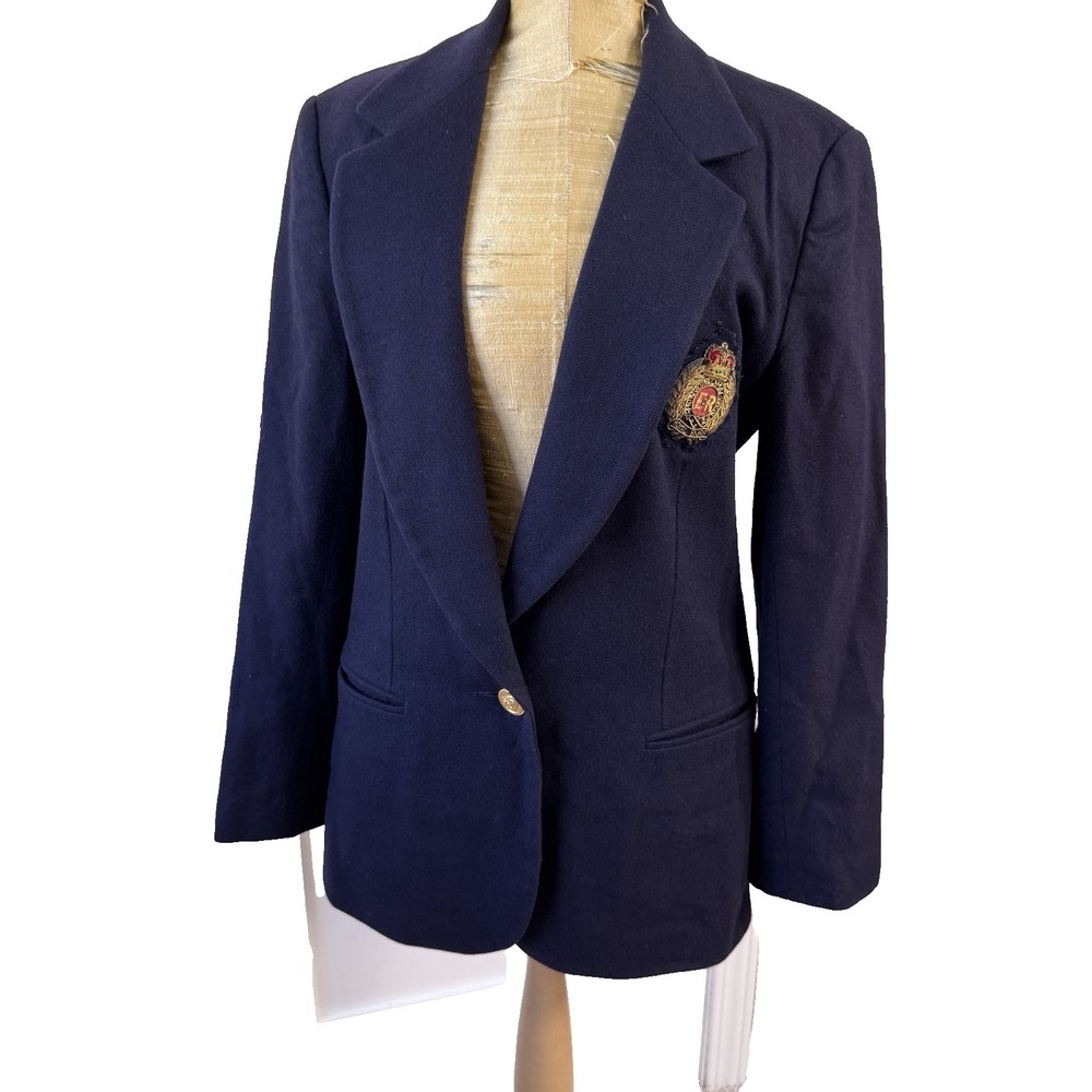 VTG Wool Crest Blazer 4 USA Royal "Evil to the one" Bead Crown Old Money Preppy